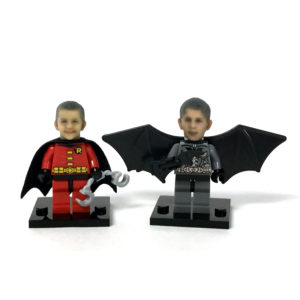 Good friends playing Lego Batman & Robin using our Lego Compatible heads.